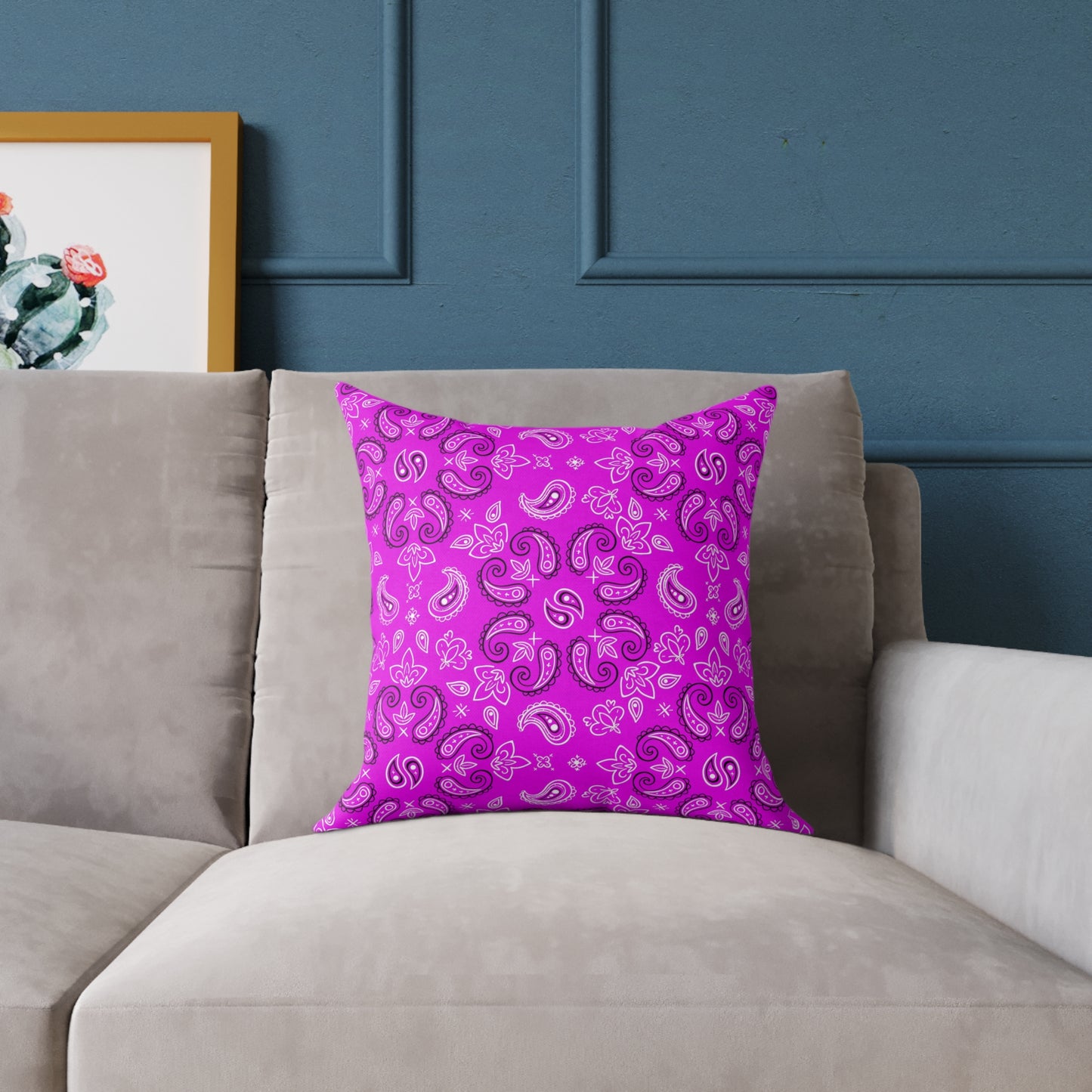 Purple Paisley Pattern Pillow | Square Poly Canvas Pillow