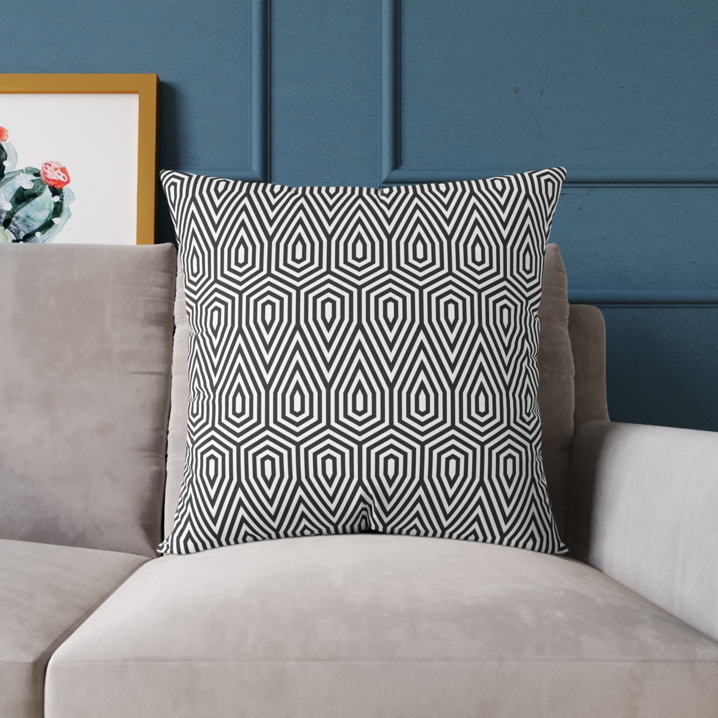 Geometric Hexagon Pattern Square Pillow | Black White Modern Throw, Modern Home Decor, Square Cushion, Accent Home Accessories, Gift for Her