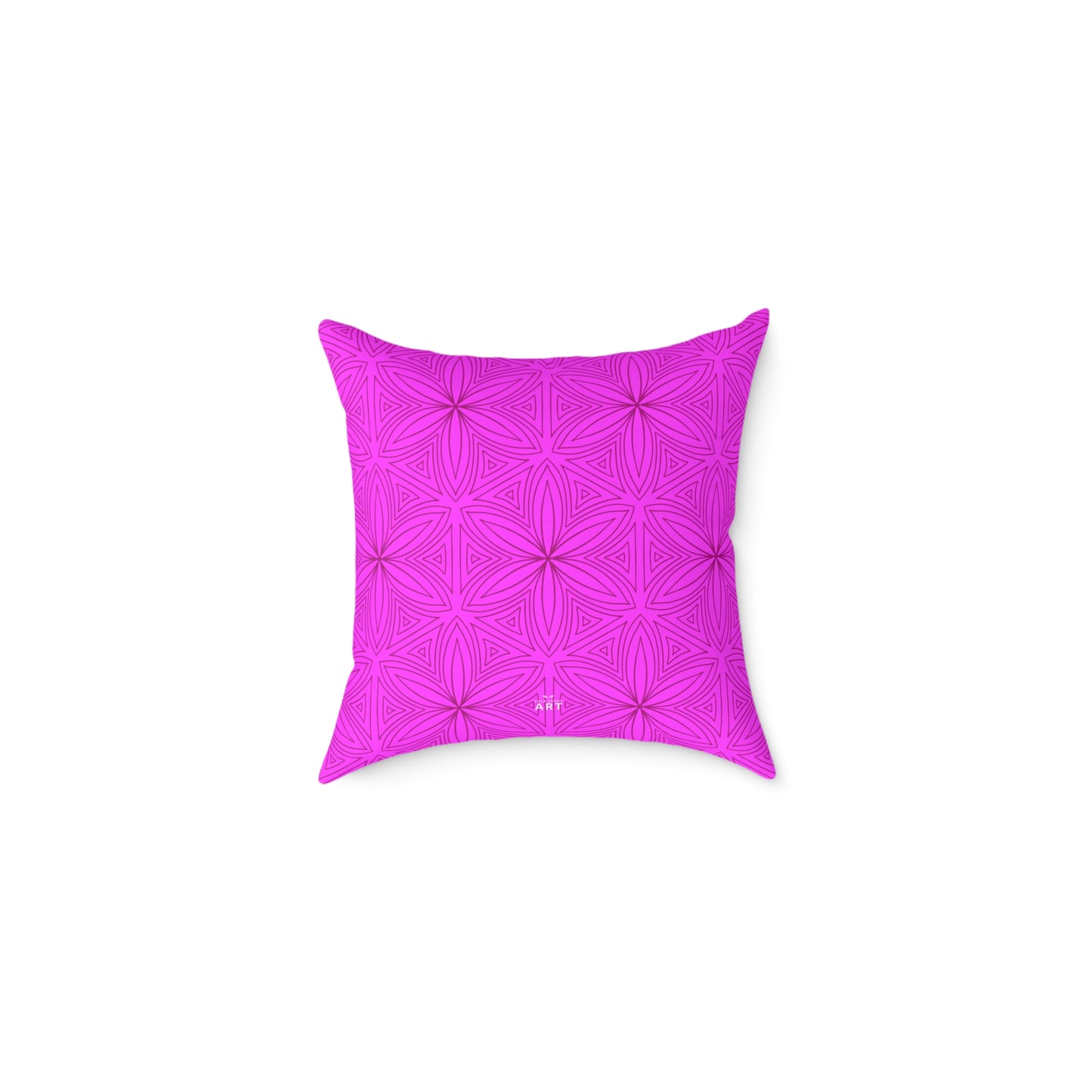 Geometric Fuchsia Pink Floral Pattern Pillow | Square Poly Canvas Pillow