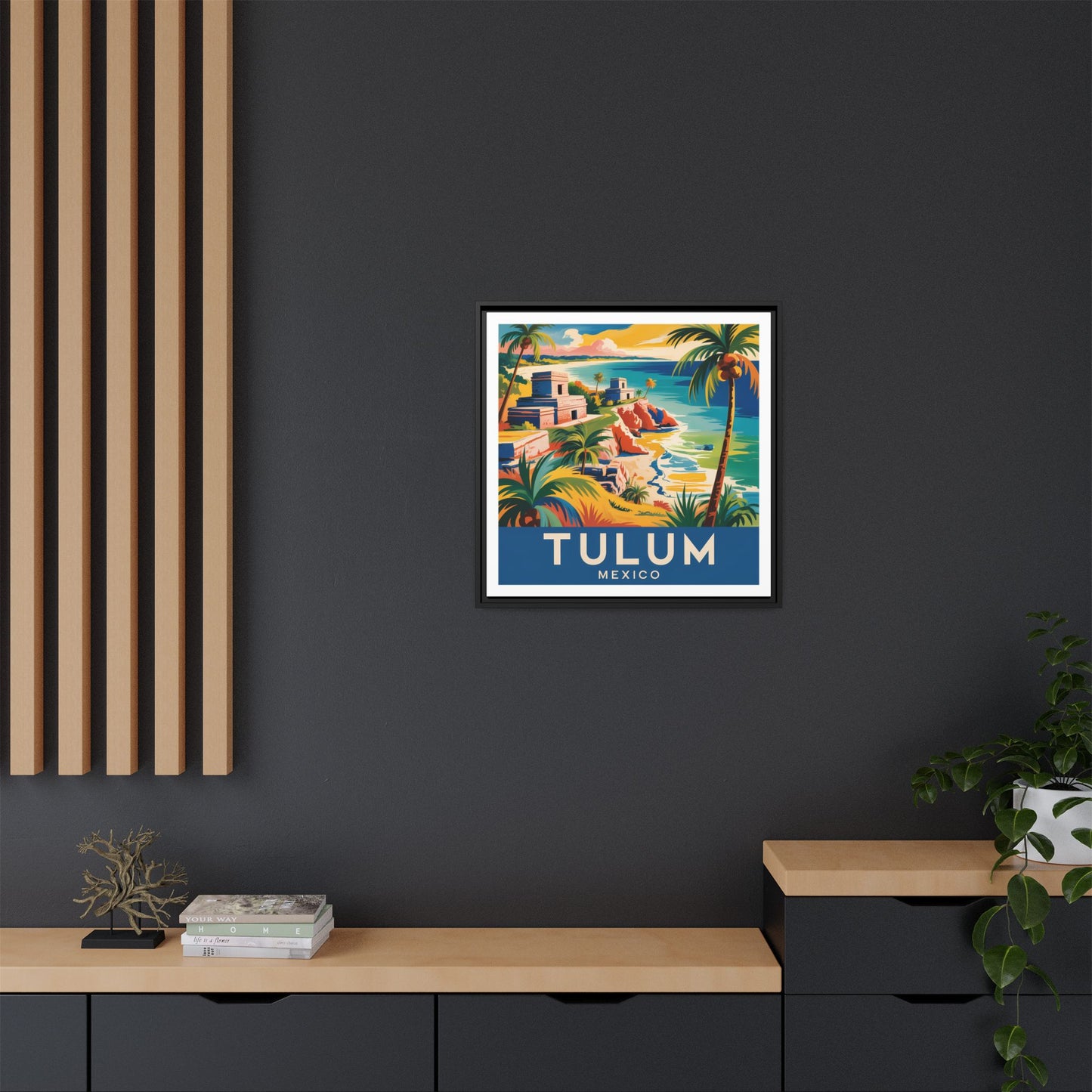 Tulum Mexico Vintage Look Framed Travel Canvas Wall Art