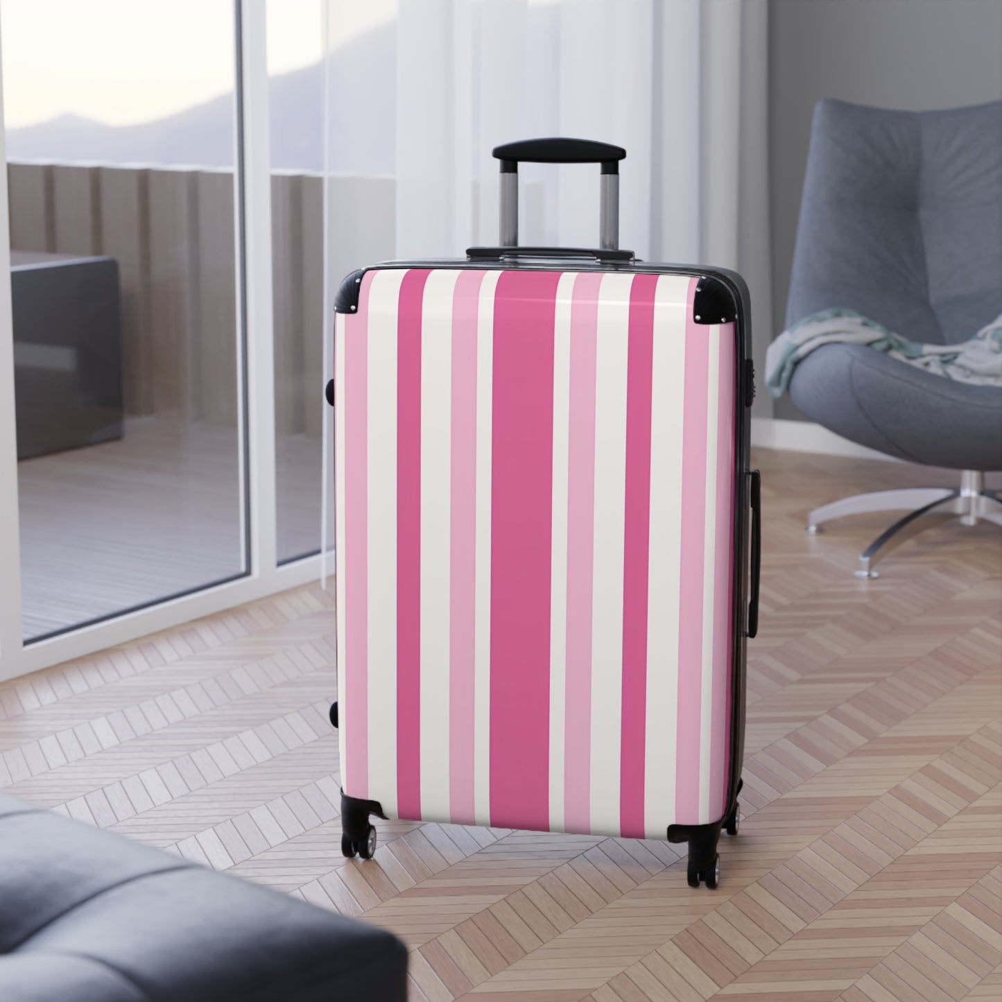 Pink Striped Suitcase | Hard Shell Luggage