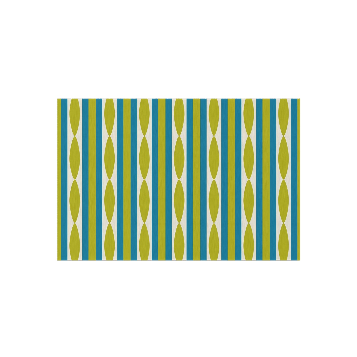 Midcentury Leaf Stripe Outdoor Rug | Patio Mat, Green Blue Linear Pattern