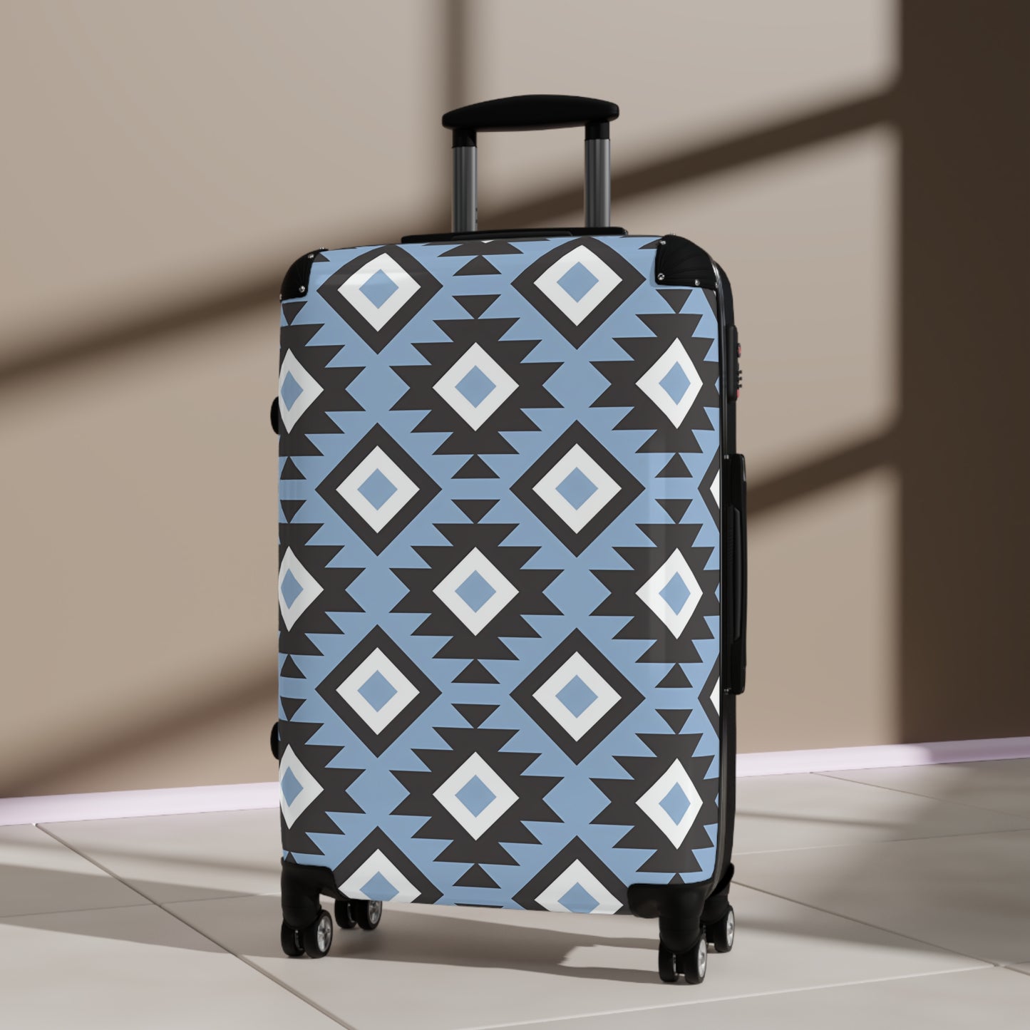 Southwestern Diamond Pattern Suitcase | Blue Aztec Luggage