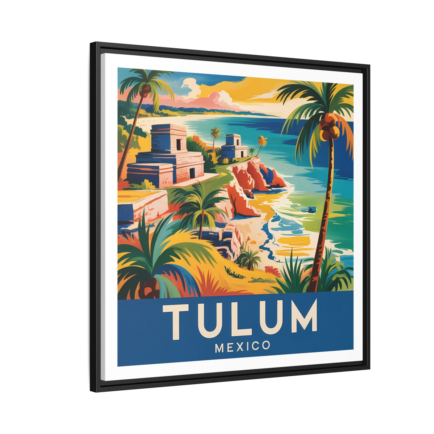 Tulum Mexico Vintage Look Framed Travel Canvas Wall Art