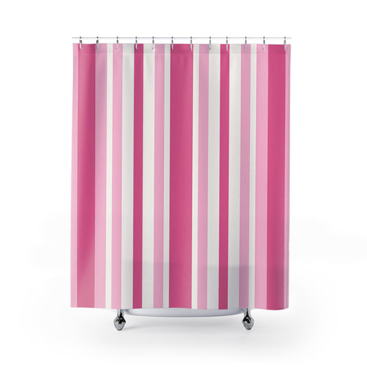 Pink Vertical Stripe Shower Curtain | Modern Bathroom Décor