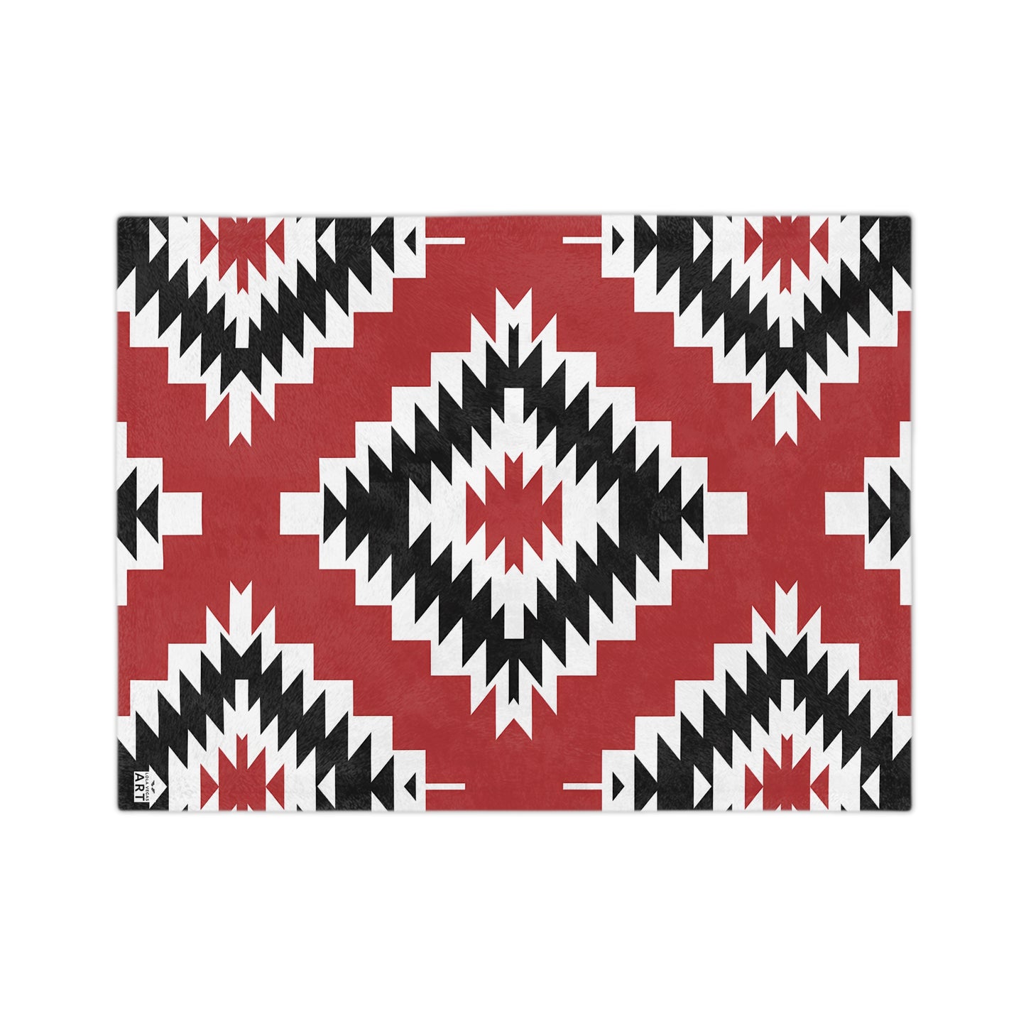 Southwest Diamond Aztec Velveteen Microfiber Blanket | Red Black Geometric