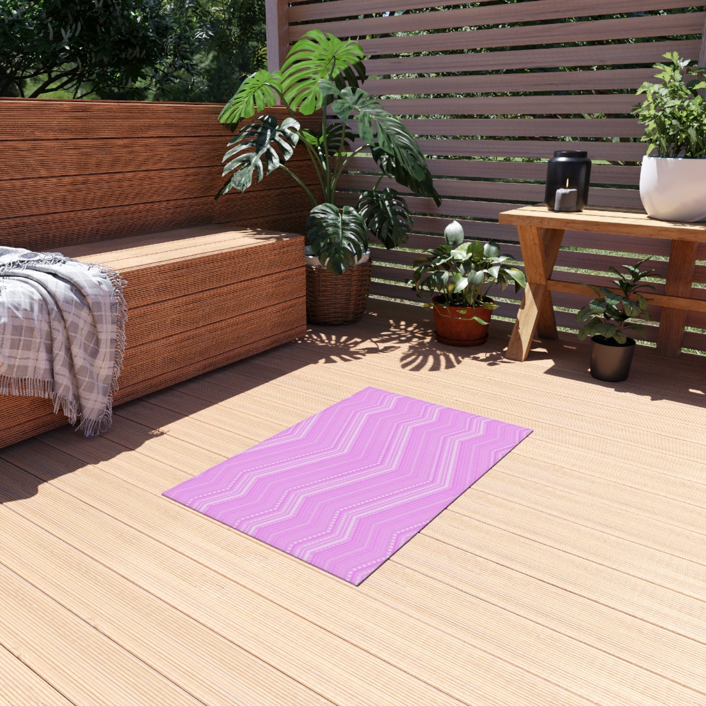 Pink Chevron Pattern Outdoor/Indoor Rug | Zigzag Patio Mat