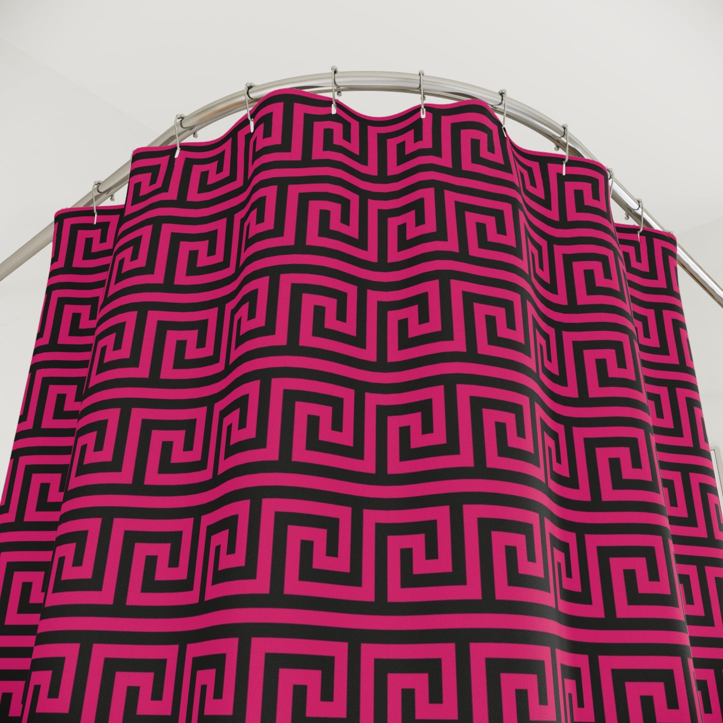 Fuchsia and Black Greek Key Shower Curtain | Geometric Bathroom Decor, Glamorous Bathroom Accessory