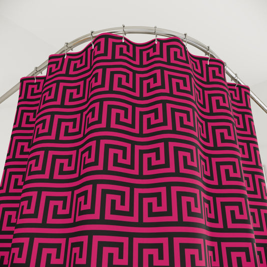 Fuchsia and Black Greek Key Shower Curtain | Geometric Bathroom Decor, Glamorous Bathroom Accessory