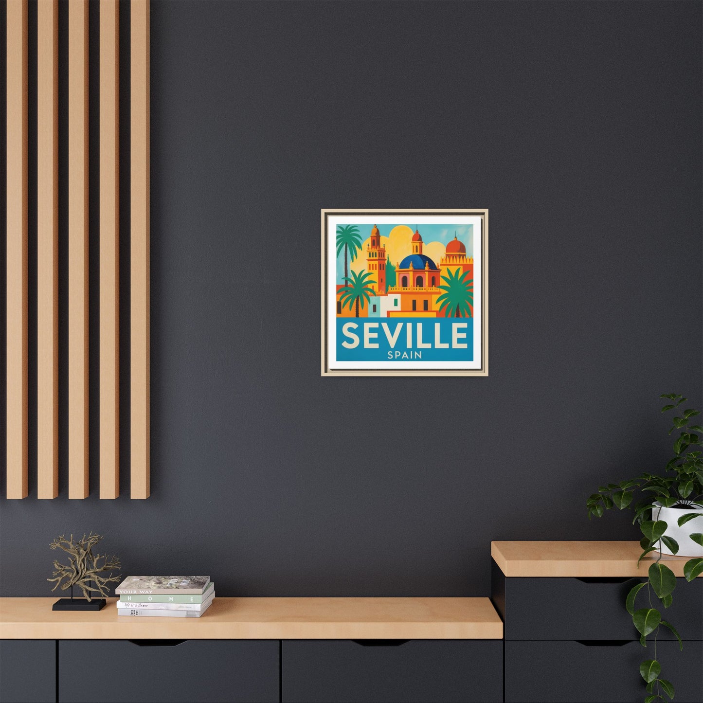 Seville Spain Vintage Travel Look Matte Canvas Wall Art Framed