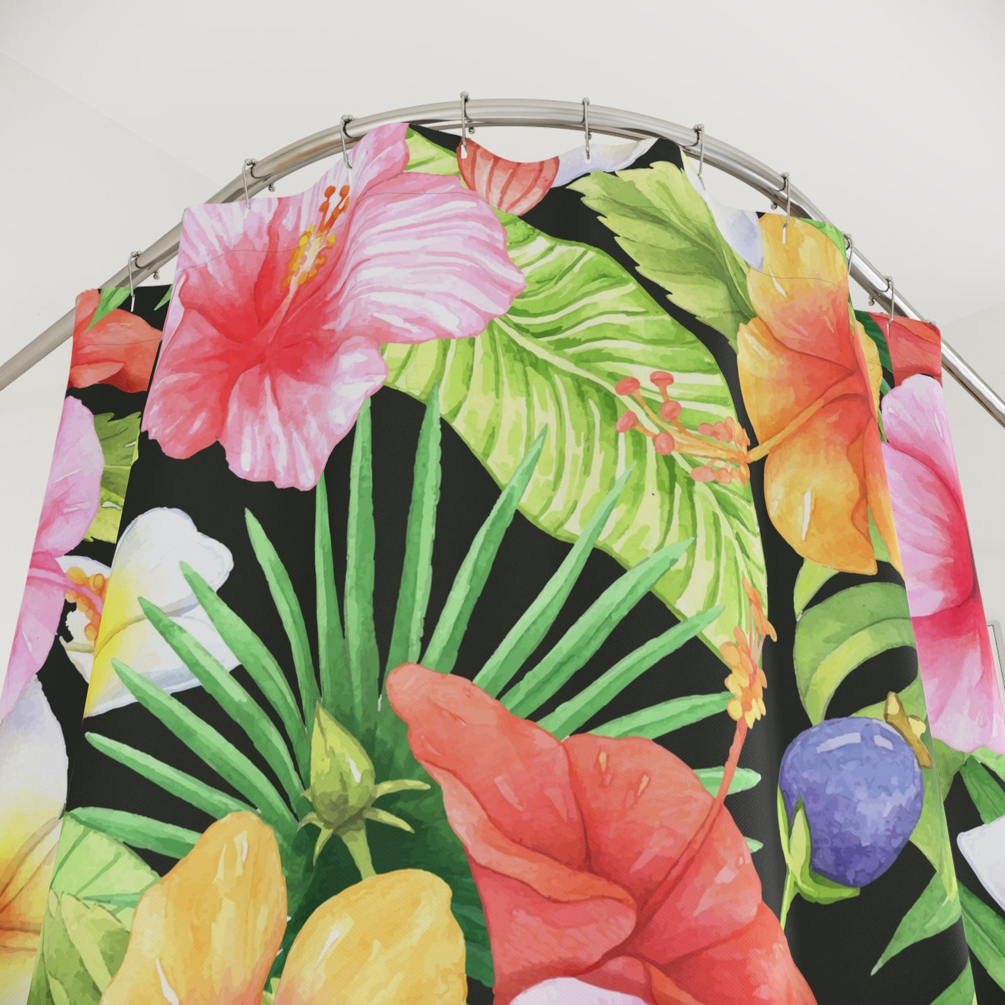 Tropical Hibiscus Floral Shower Curtain | Tropical Leaves Bathroom Decor Tropical Bathroom Accessory