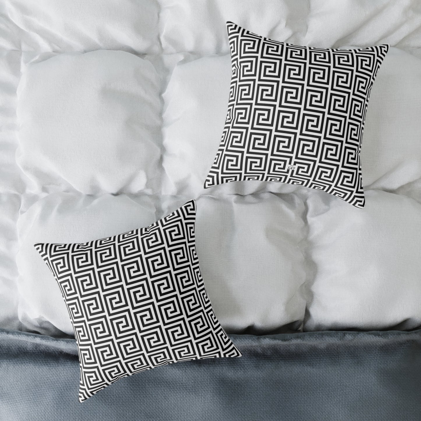 Greek Key Pattern Square Poly Canvas Pillow | Black White Geometric Throw Pillow