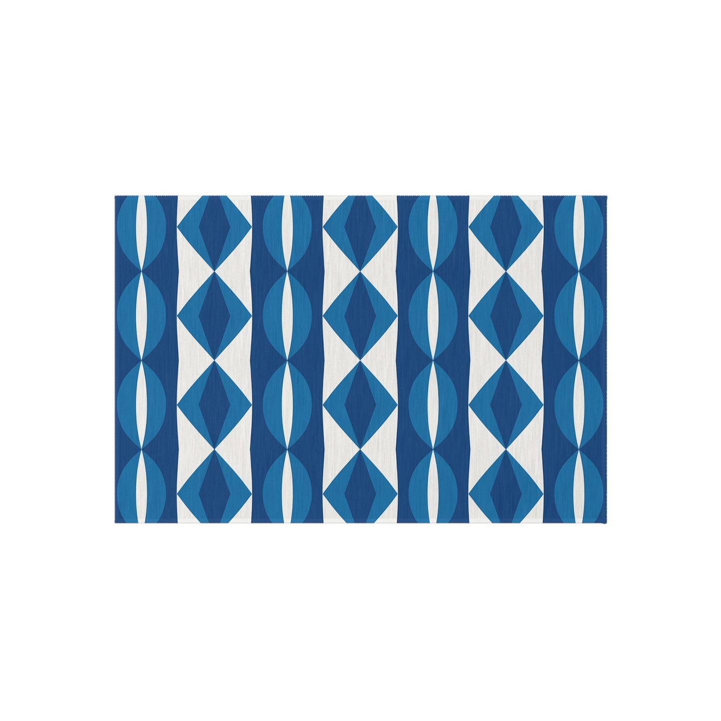 Blue White Geometric Pattern Outdoor Rug | Modern Diamond Stripe Patio Mat