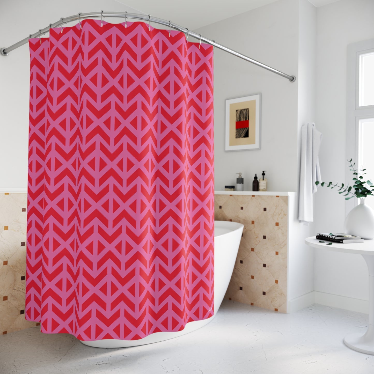 Red Pink Geometric Chevron Shower Curtain | Modern Bathroom Pattern