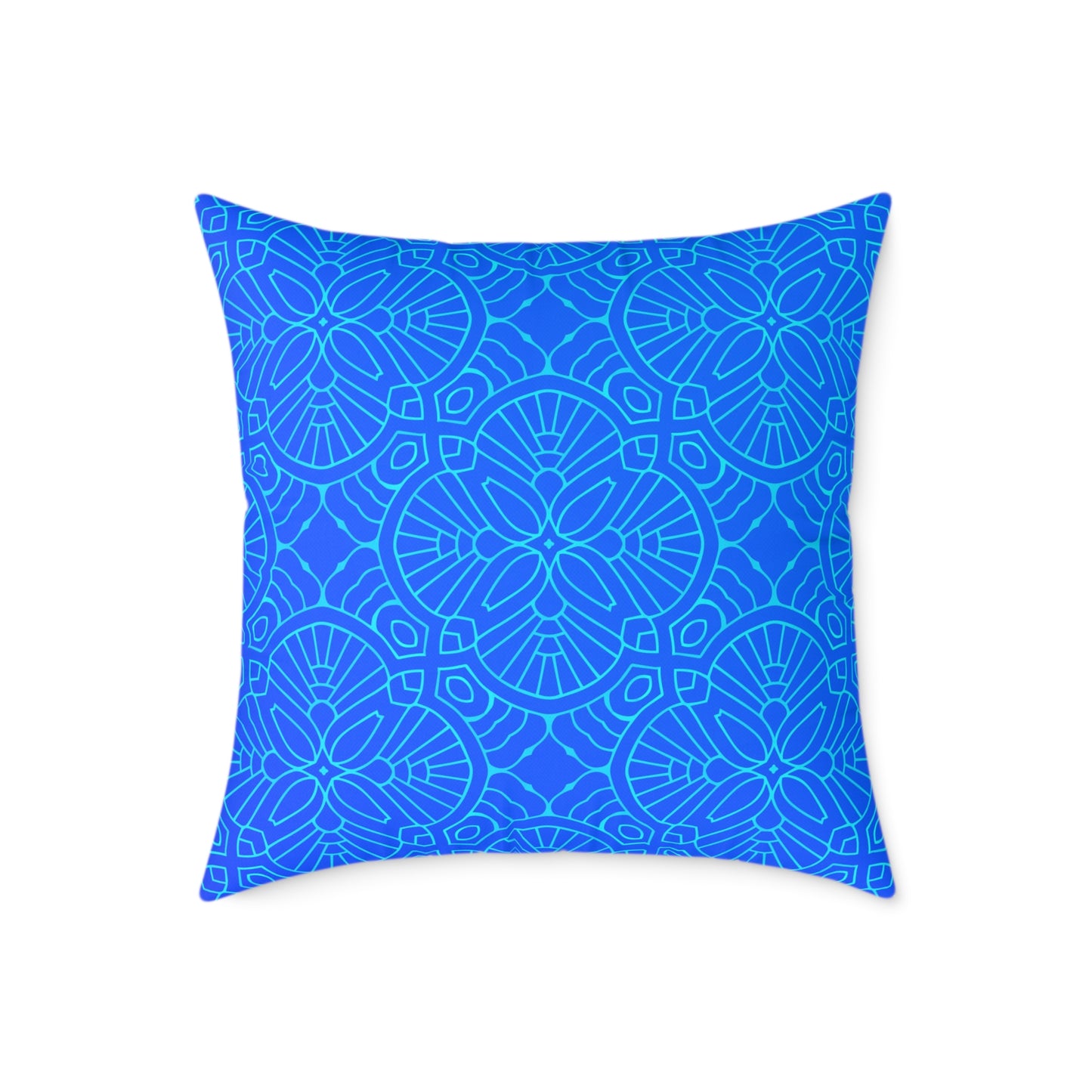 Blue Mandala Pattern Square Pillow | Geometric Decorative Cushion