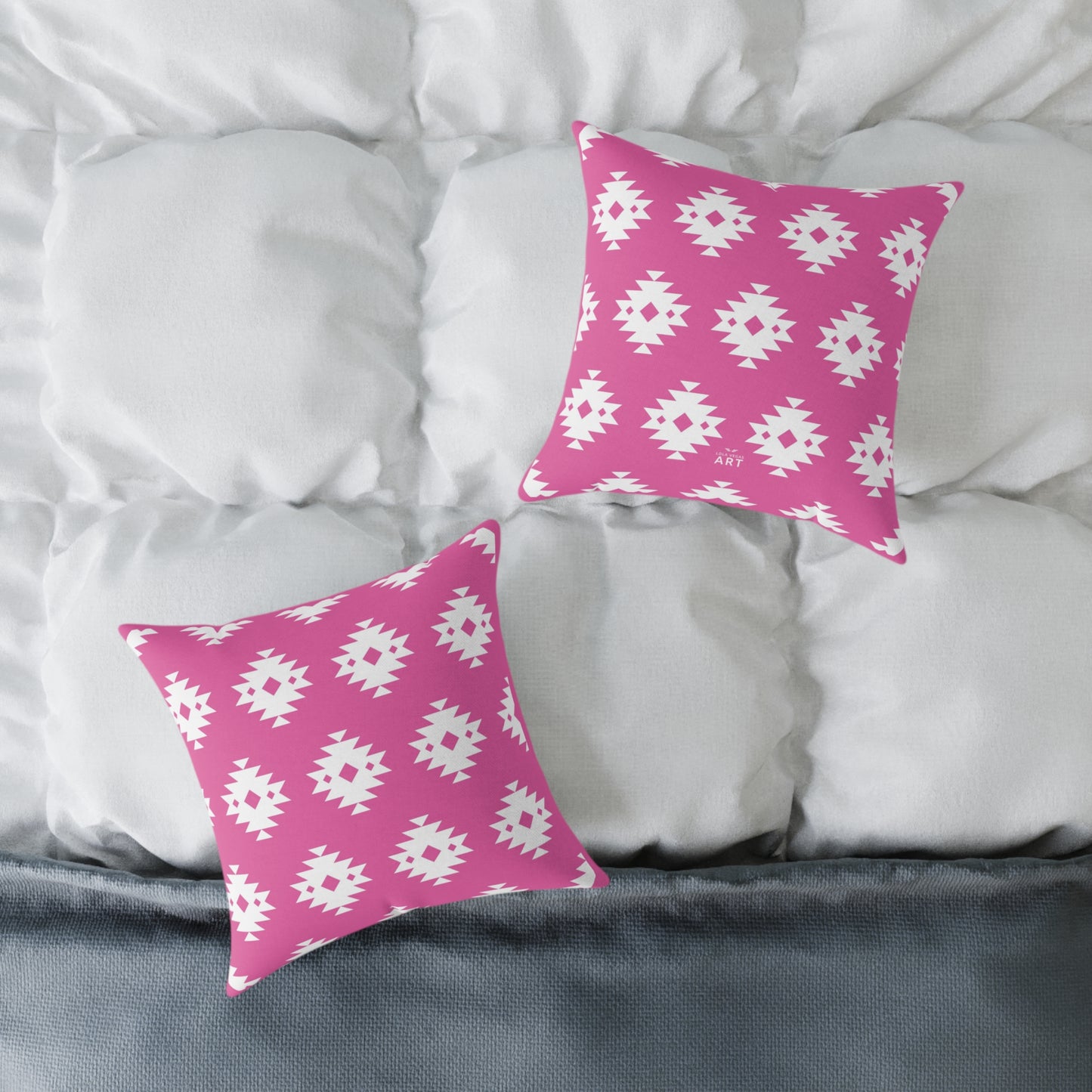 Pink White Boho Aztec Diamond Pattern Pillow | Square Throw Pillow