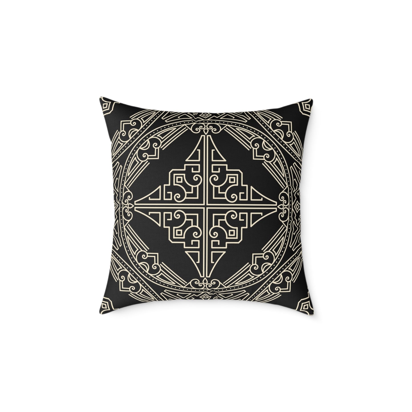 Black and Off-White Geometric Celtic Knot Square Pillow | Poly Canvas Throw Pillow