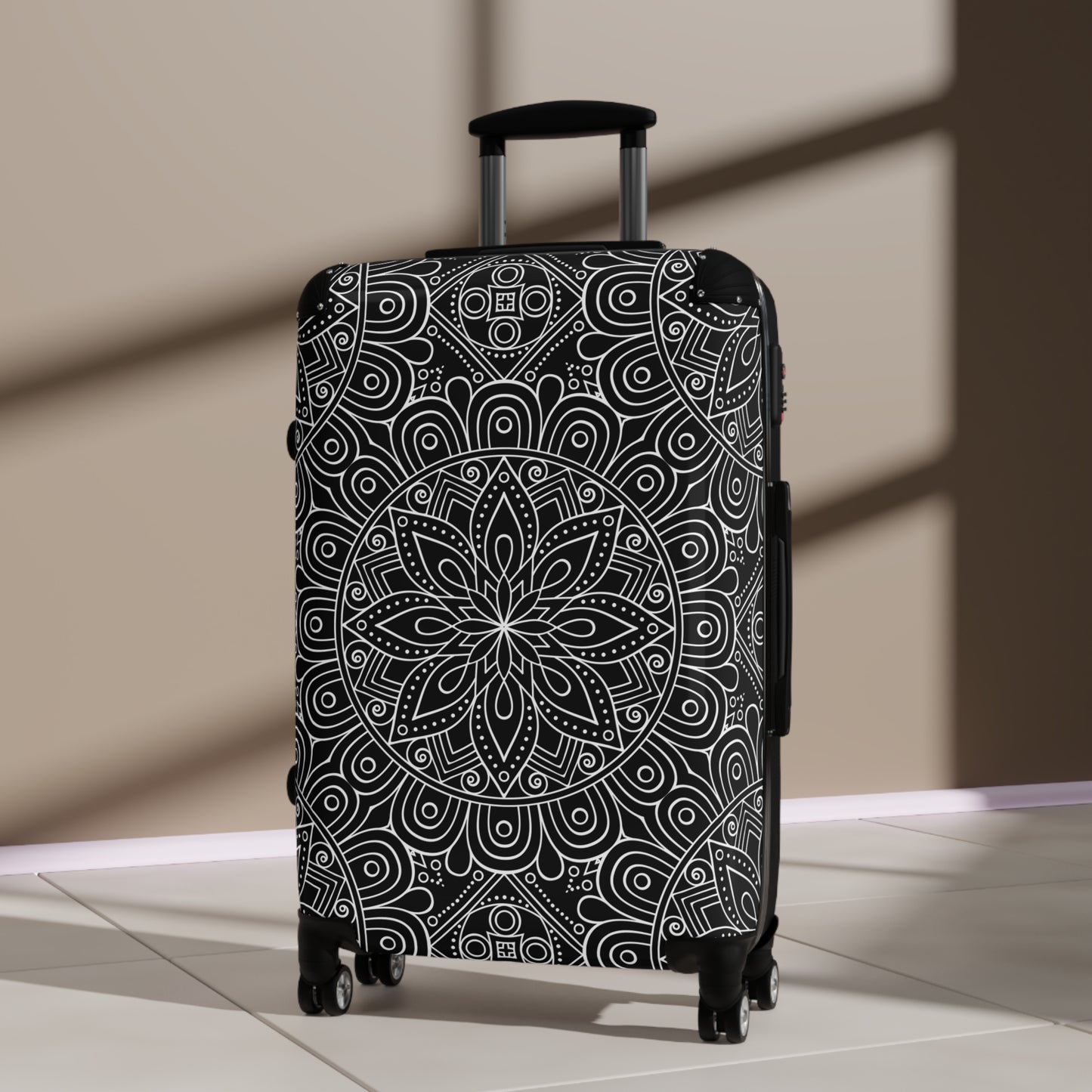 Black White Mandala Suitcase | Floral Geometric Carry-On
