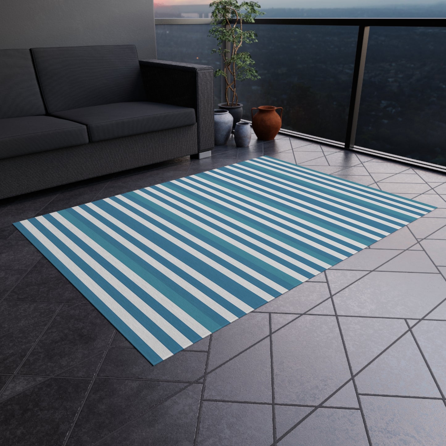 Blue White Striped Outdoor/indoor Rug | Patio Door Mat
