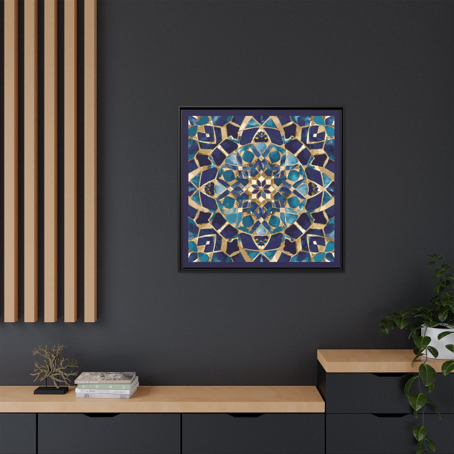 Framed Blue Moroccan Mosaic Wall Art — Matte Canvas Print