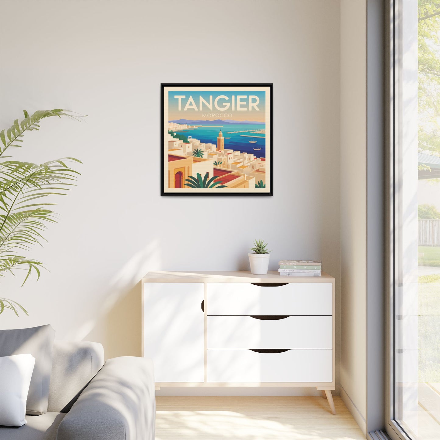 Tangier Morocco Travel Framed Wall Art Matte Canvas | Vintage Style Coastal Wall Art
