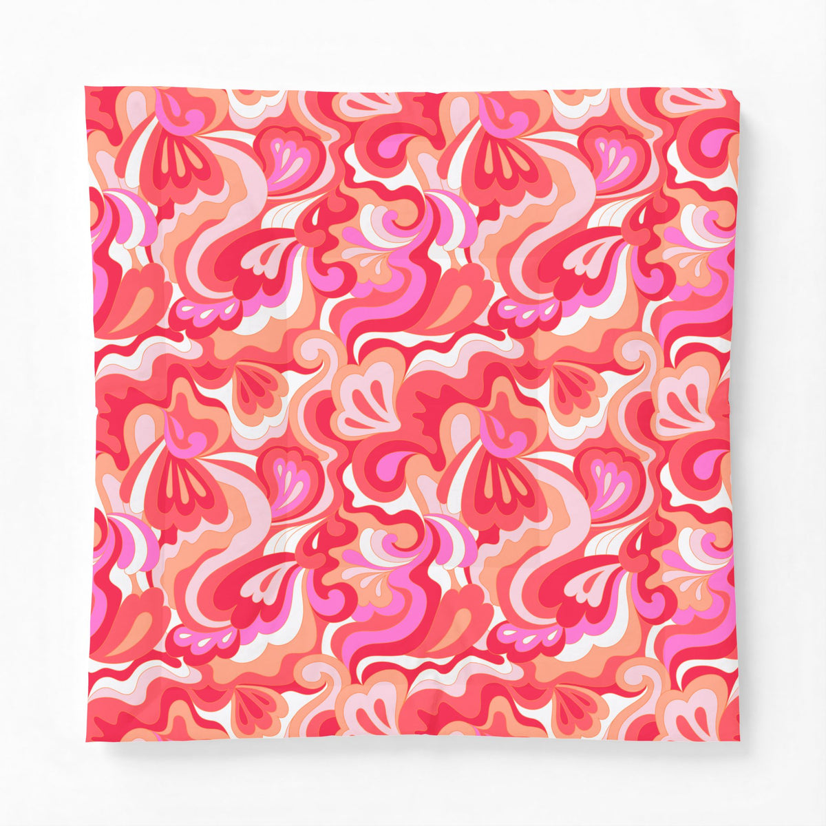 Retro Pink Red Orange Floral Swirl Cotton Comforter | Psychedelic Abstract Pattern