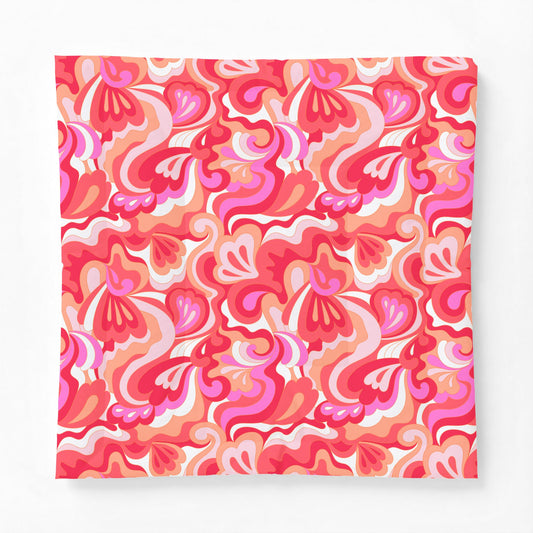 Retro Pink Red Orange Floral Swirl Cotton Comforter | Psychedelic Abstract Pattern
