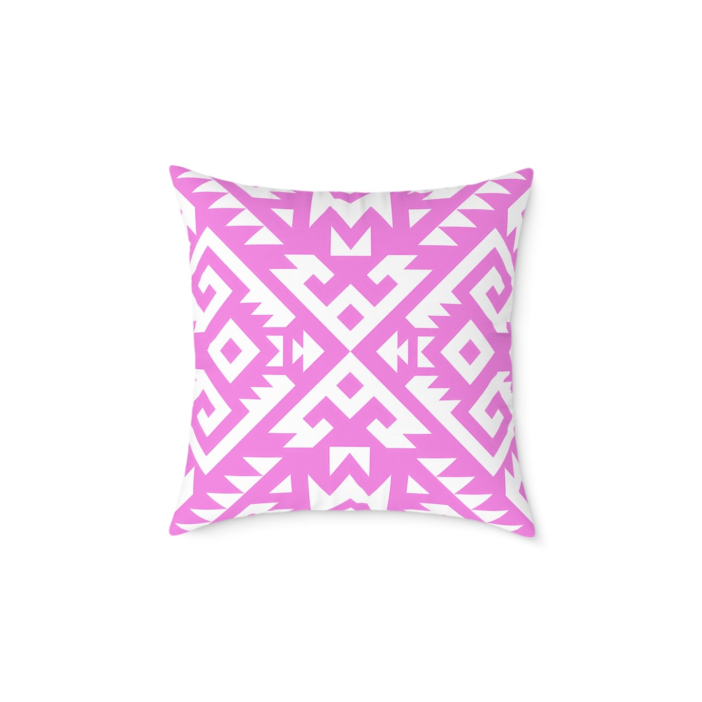 Pink White Boho Geometric Aztec Pattern Pillow | Square Pillow