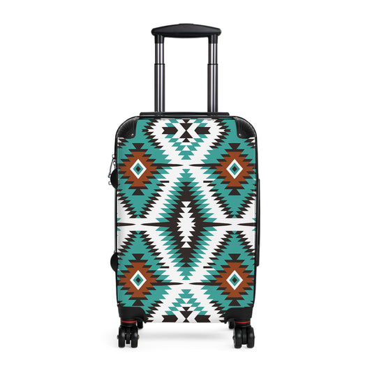 Southwestern Aztec Pattern Suitcase | Turquoise Brown Geometric Luggage