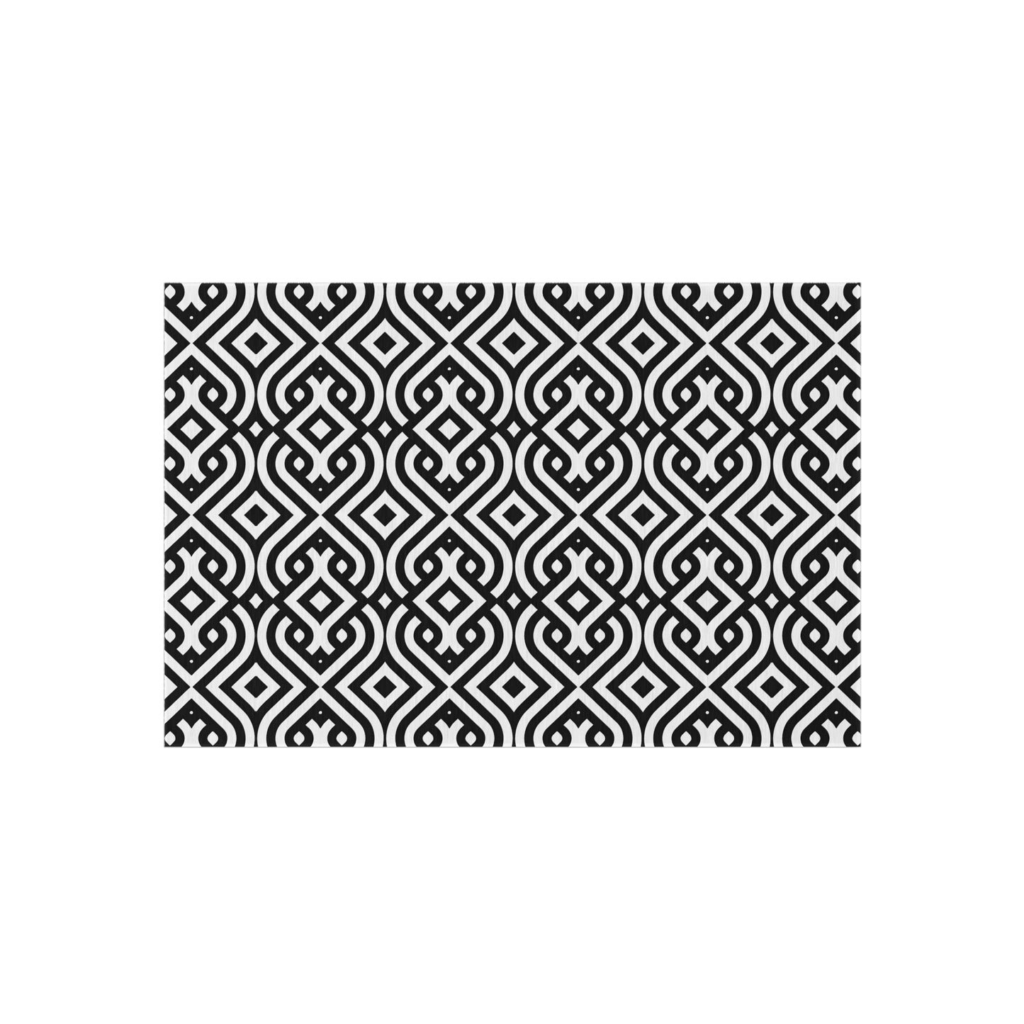 Black Geometric Trellis Outdoor/Indoor  Rug | Patio Mat, Modern Moroccan Pattern