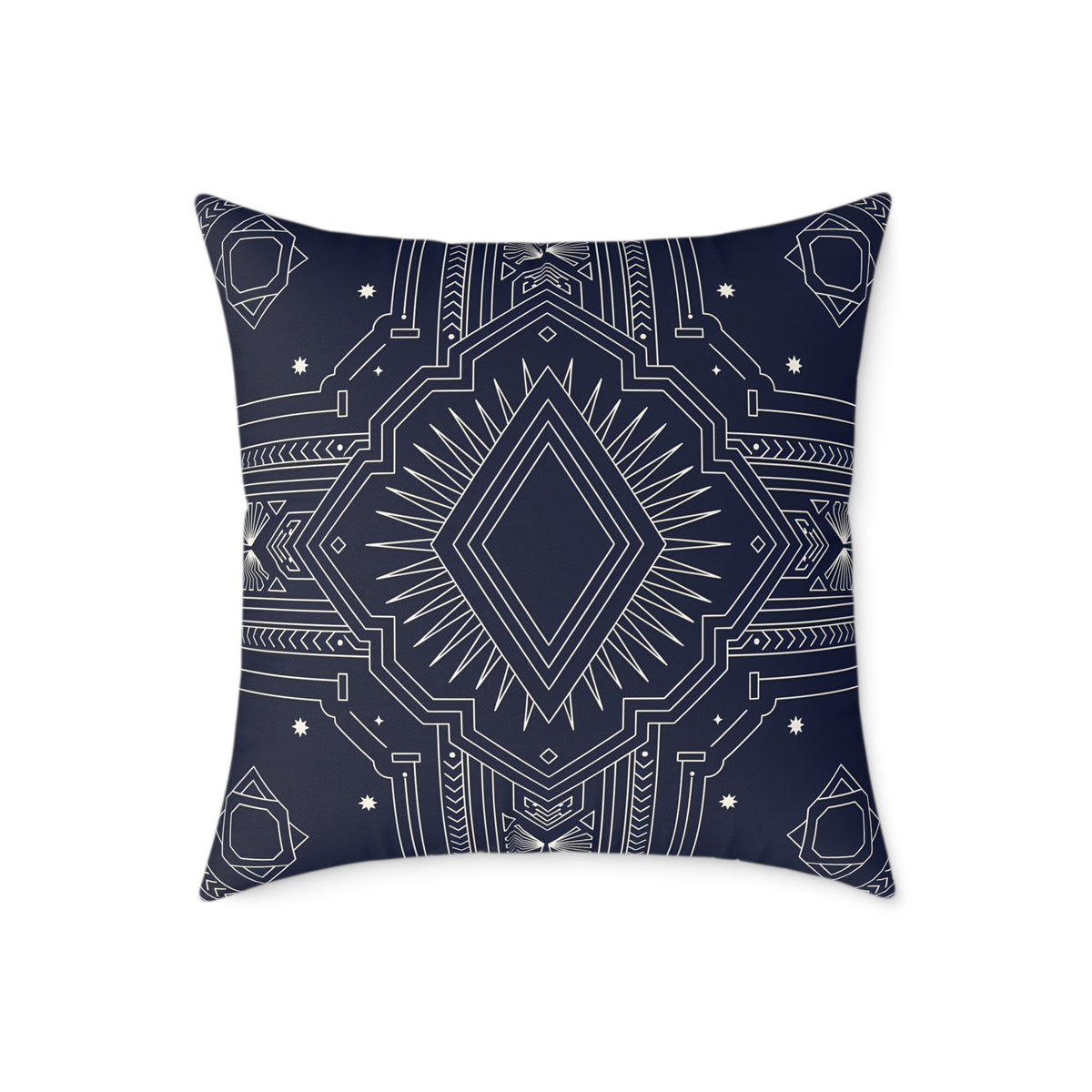 Navy Geometric Art Deco Mandala Square Pillow | Boho Decorative Throw Cushion
