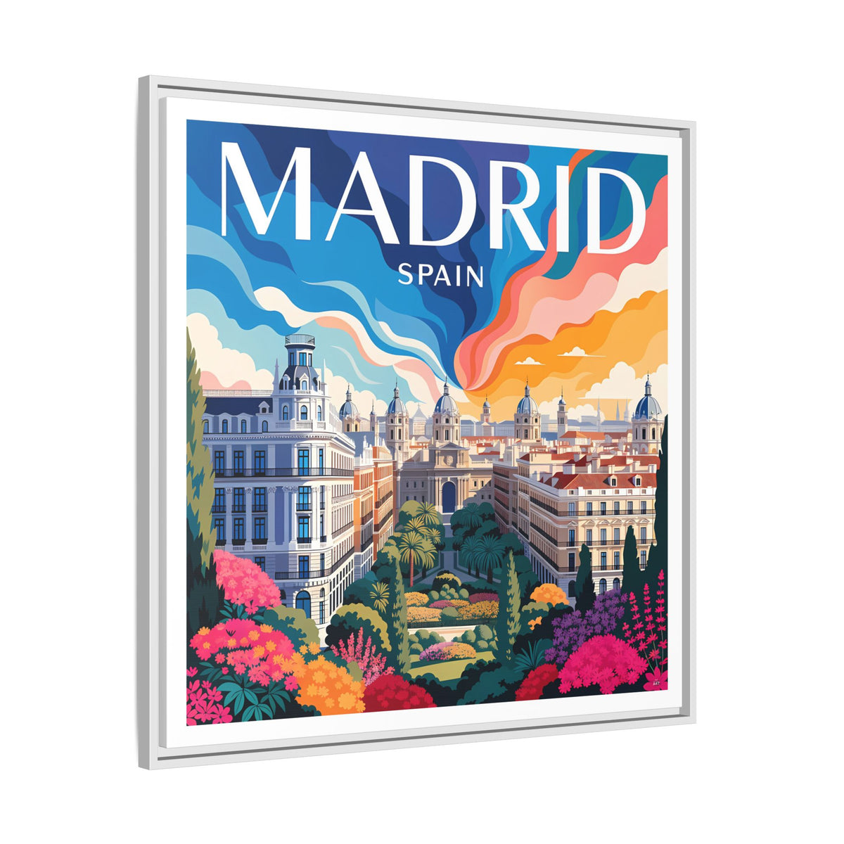 Madrid Spain Travel Art Matte Canvas Framed | Cityscape Wall Art