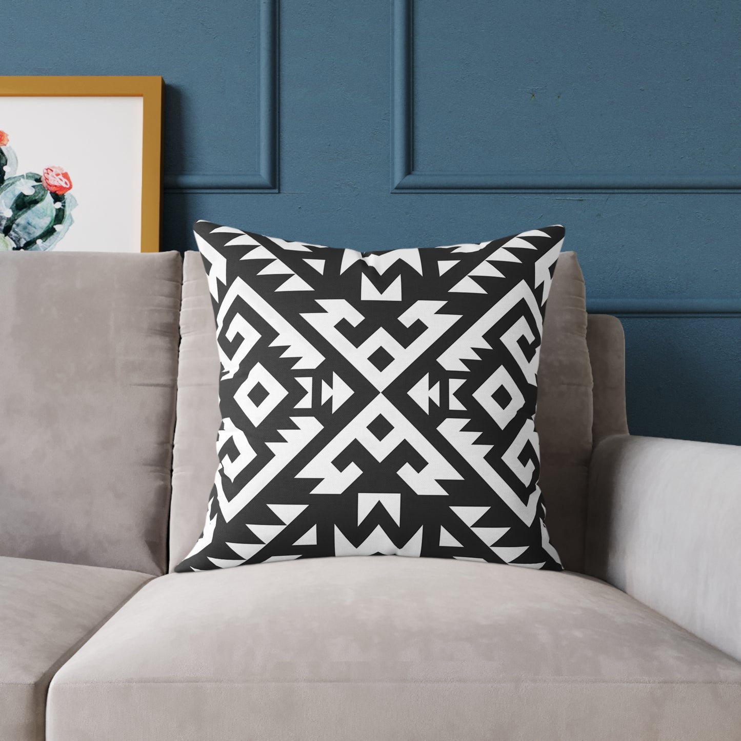 Black White Geometric Aztec Pattern Pillow | Square Pillow