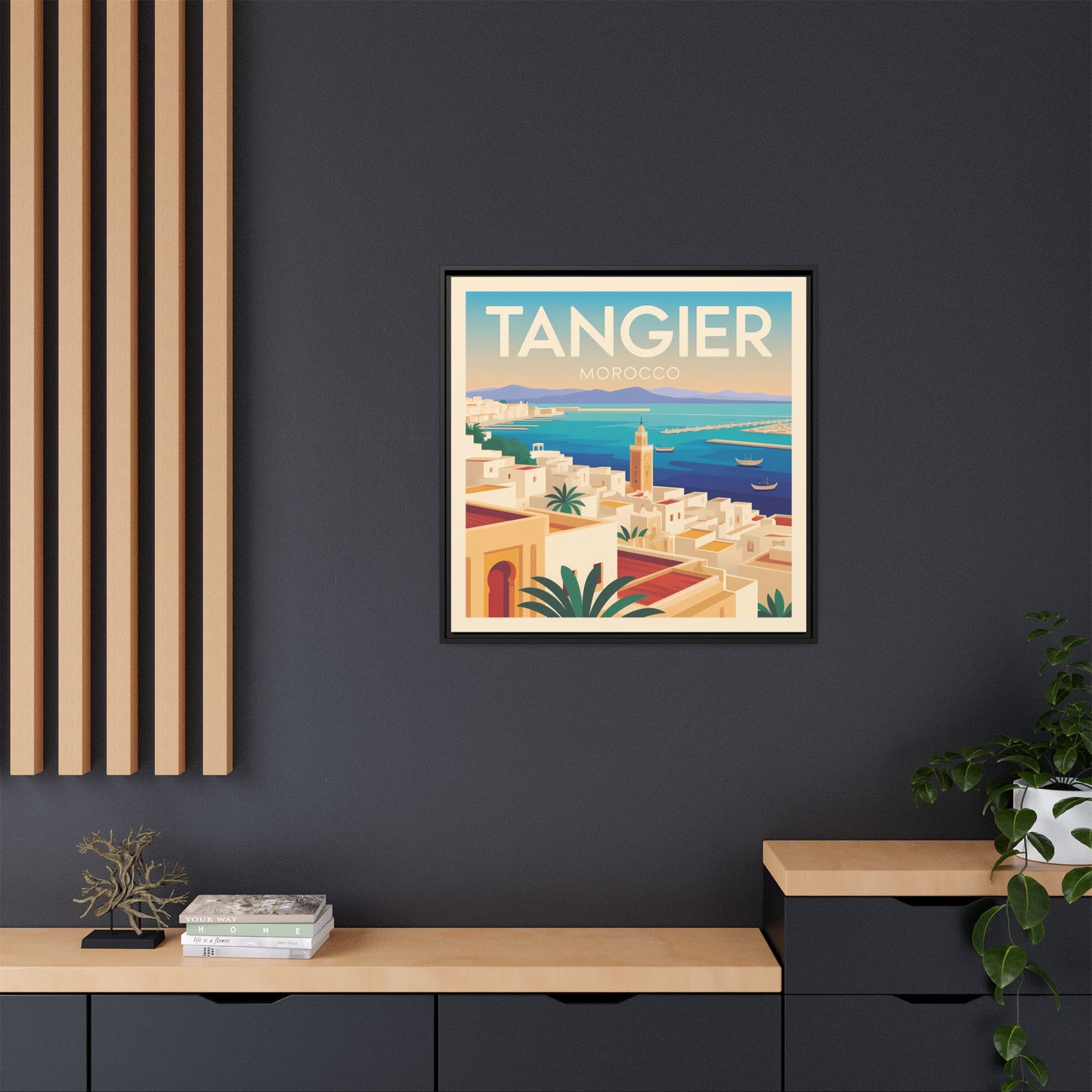 Tangier Morocco Travel Framed Wall Art Matte Canvas | Vintage Style Coastal Wall Art