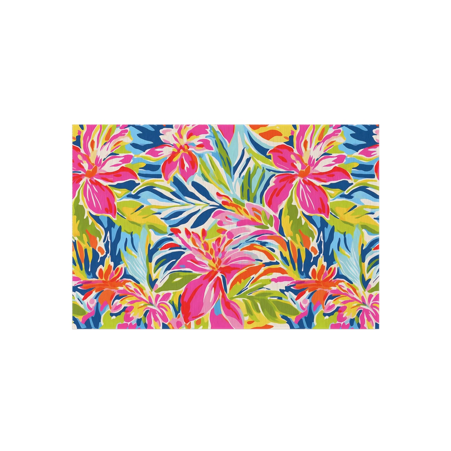 Tropical Floral Pattern Indoor/Outdoor Rug | Bright Hibiscus Beach Mat