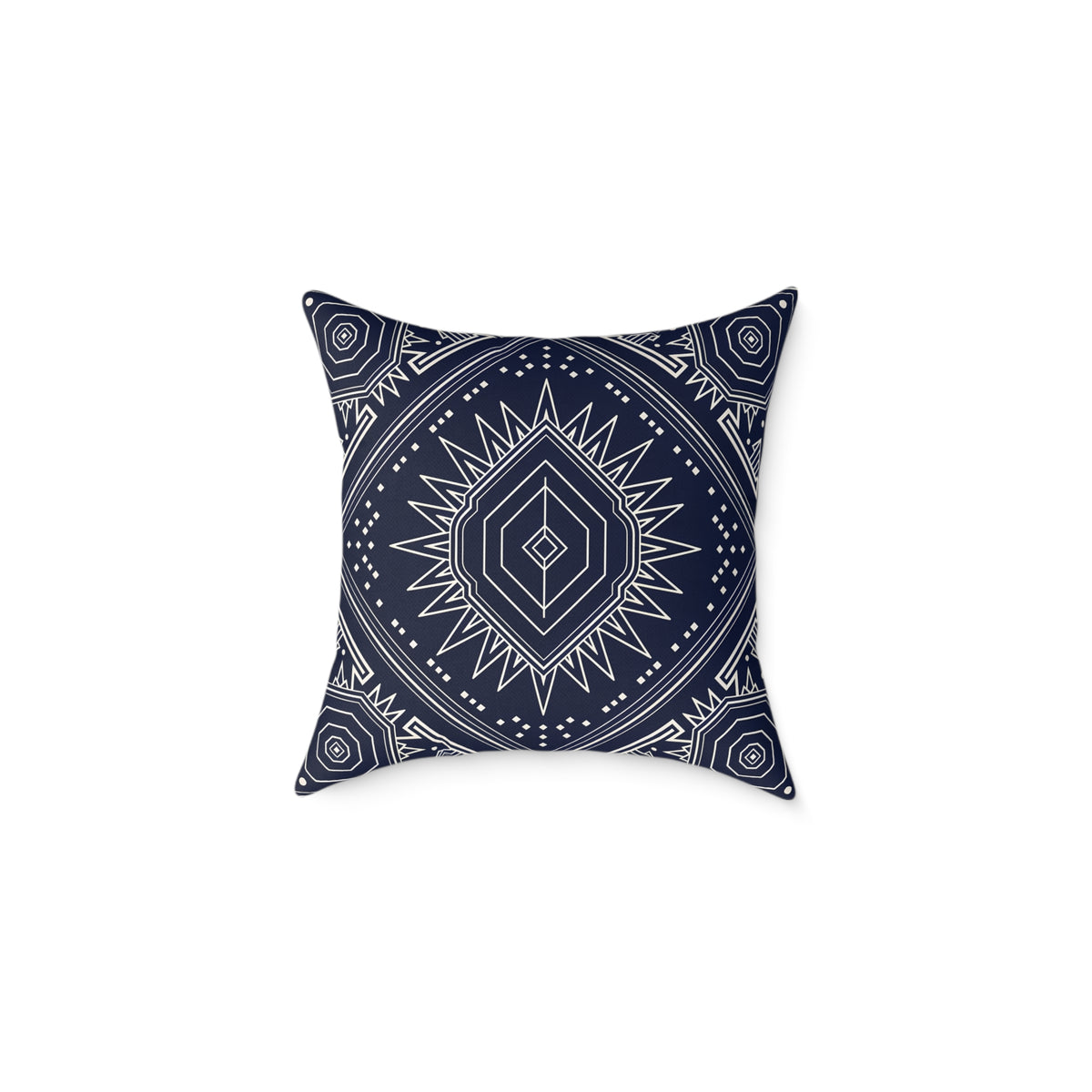 Navy Mandala Starburst Square Pillow | Boho Geometric Throw Cushion