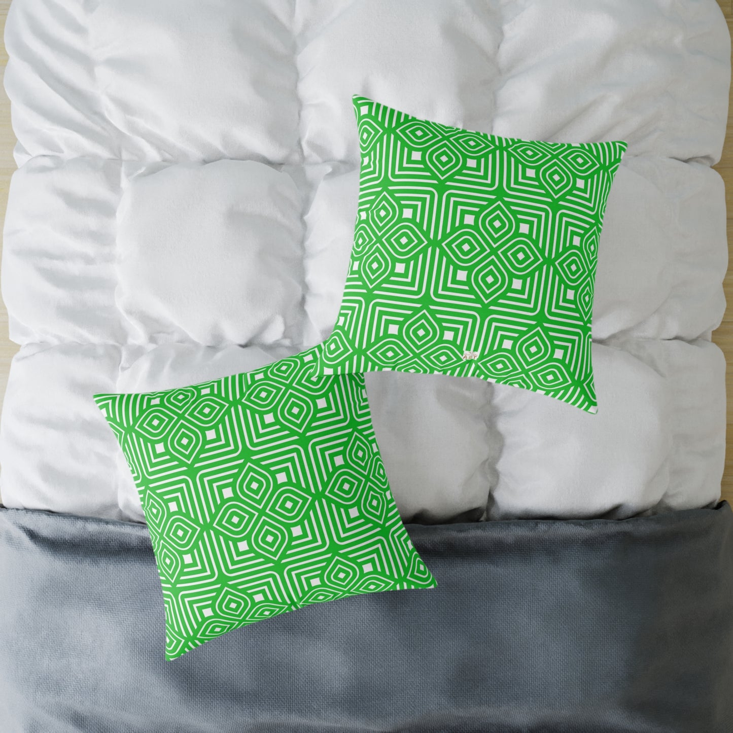Geometric Diamond Tile Square Pillow | Green White Pattern Throw Pillow