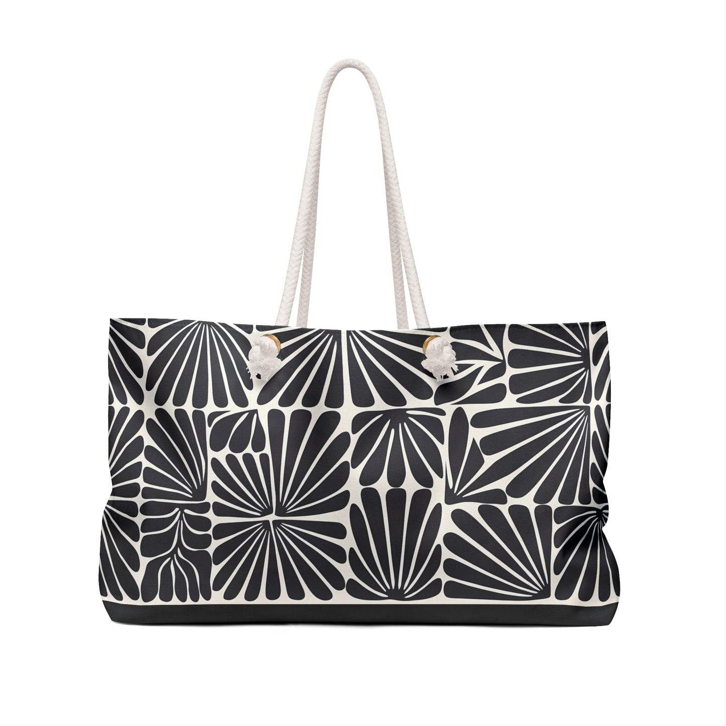 Oversized Weekender Bag - Black and Off-White Matisse Inspired Abstract Flower Design - Boho Chic Retro Accessory