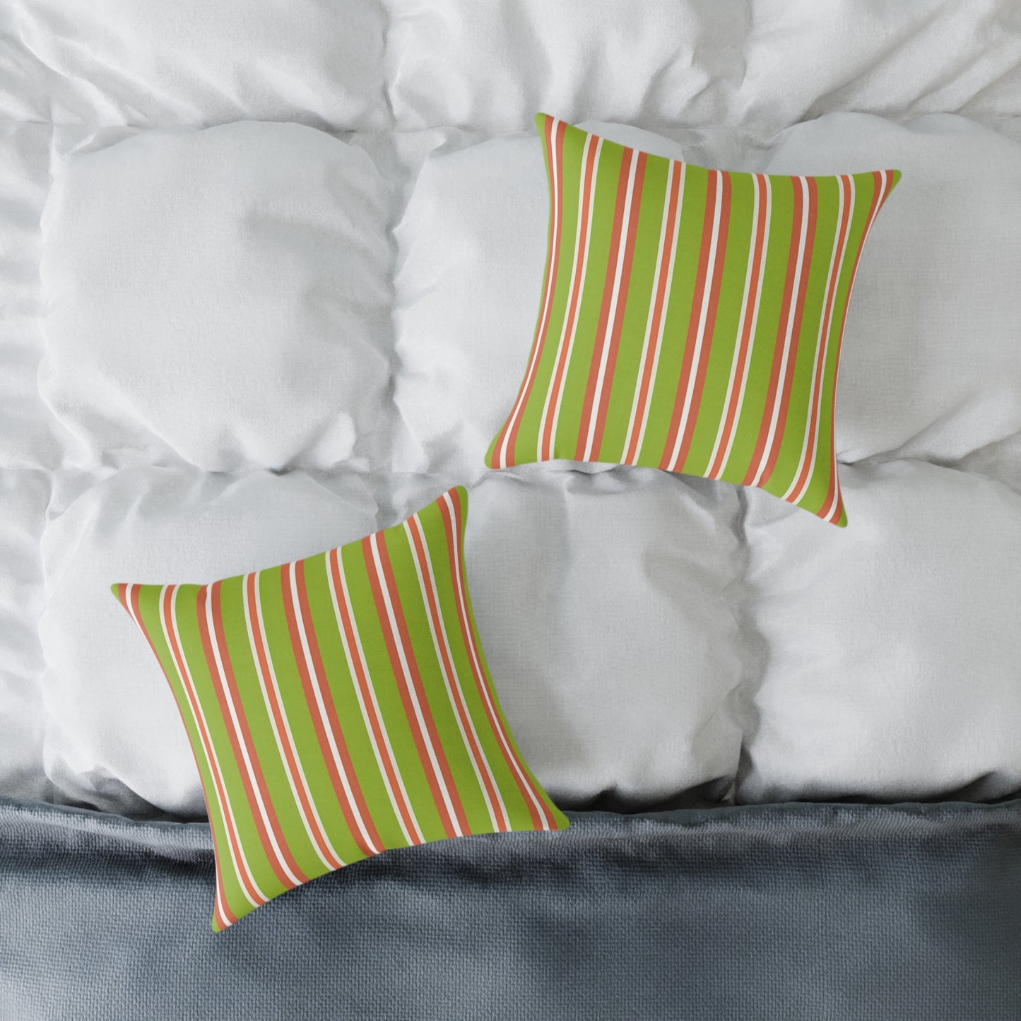 Green Orange Stripe Square Pillow | Canvas Throw , Retro Stripes