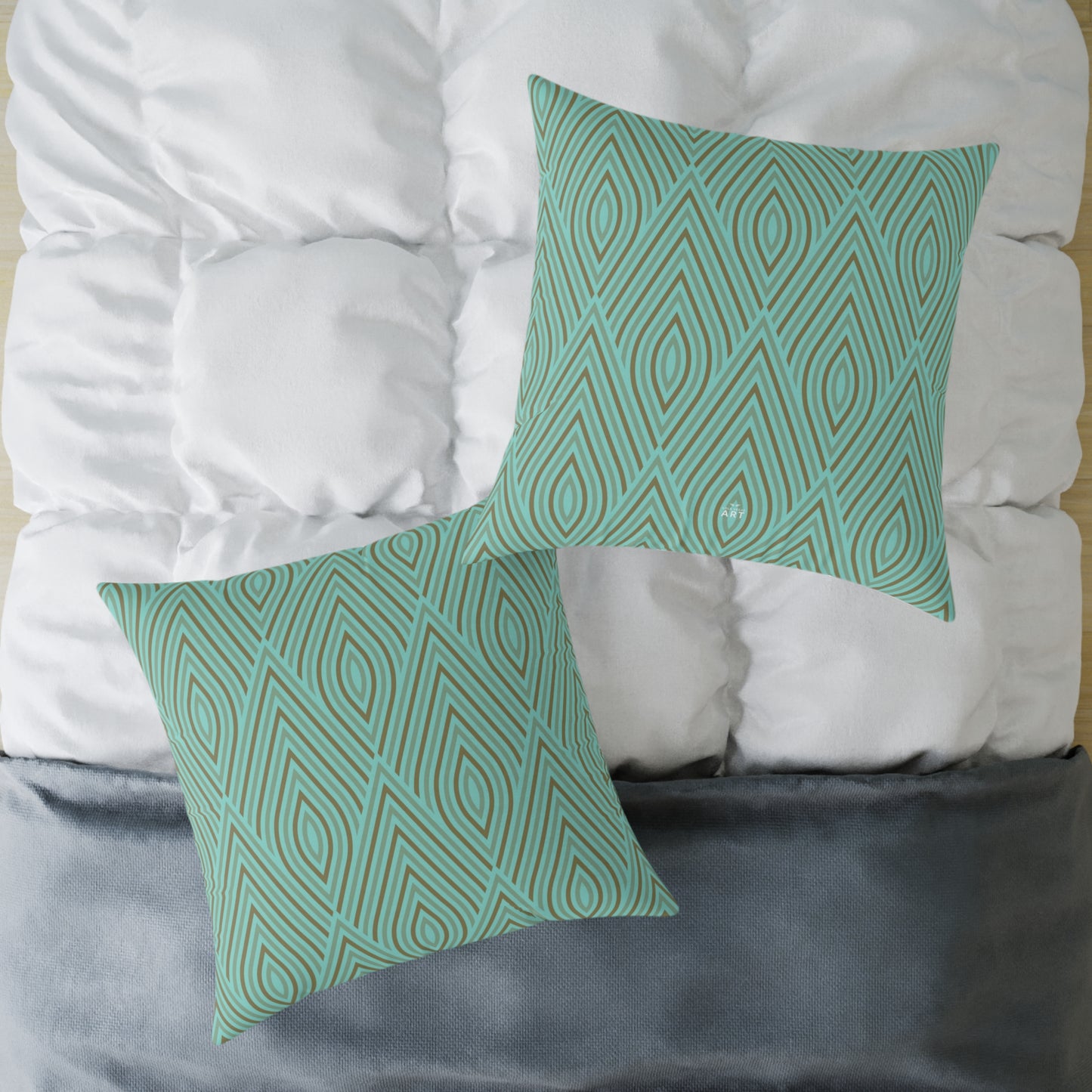 Teal Geometric Diamond Pattern Pillow | Square Poly Canvas Pillow