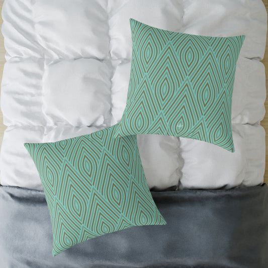 Teal Geometric Diamond Pattern Pillow | Square Poly Canvas Pillow