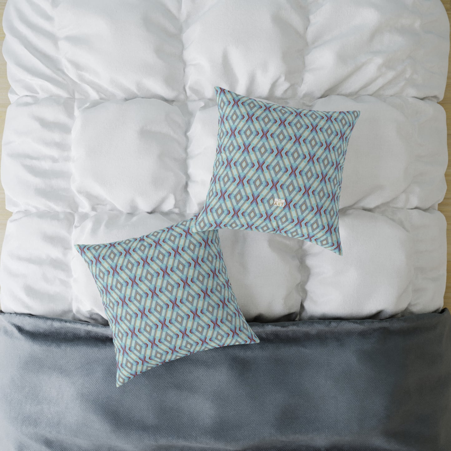 Geometric Diamond Pattern Square Pillow | Turquoise Blue Purple Dark Red Ikat Throw Pillow
