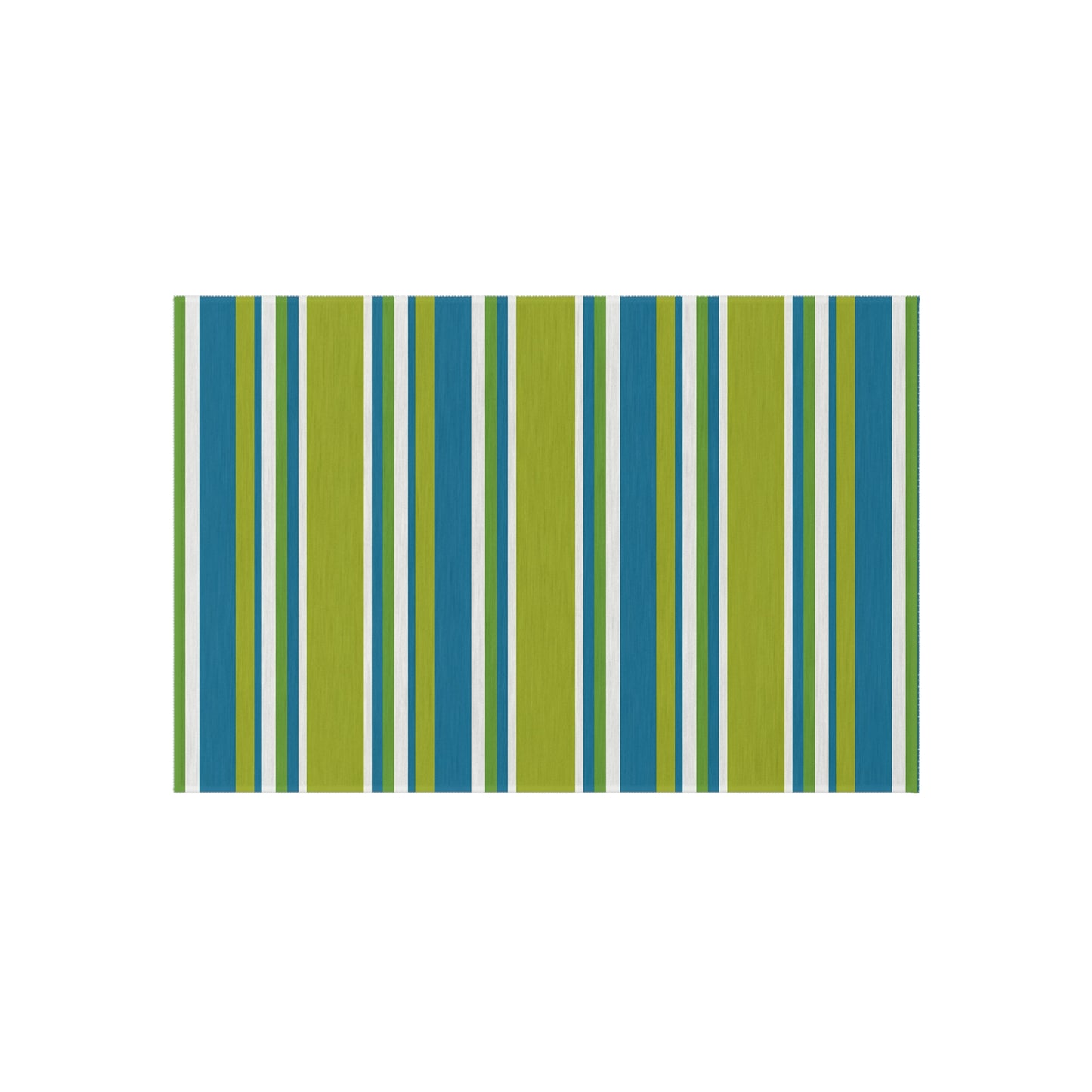 Blue Green White Stripe Outdoor/Indoor Rug | Patio Mat, Weather-Resistant
