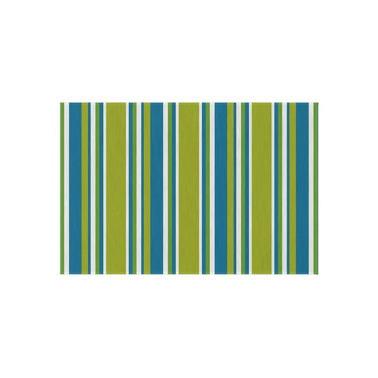 Blue Green White Stripe Outdoor/Indoor Rug | Patio Mat, Weather-Resistant