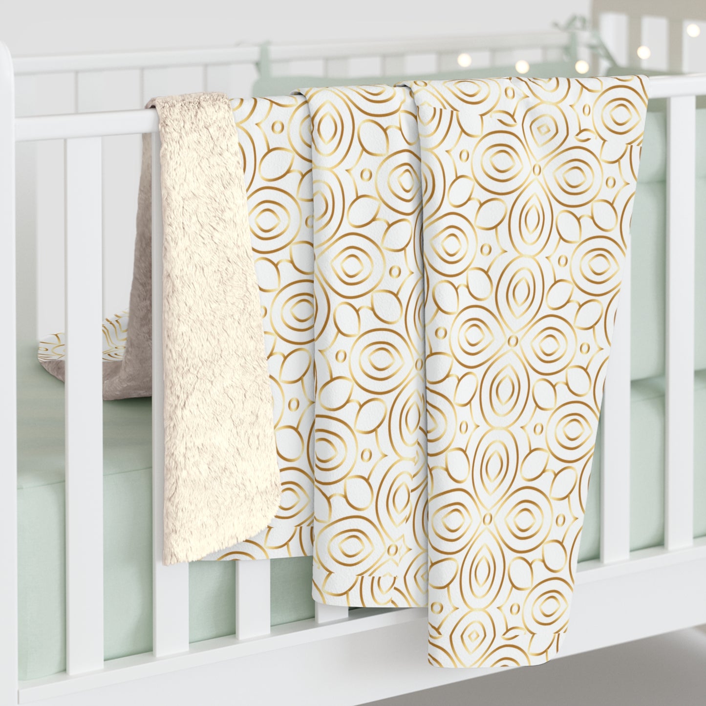 Gold Geometric Circles Sherpa Blanket | Cozy Fleece Throw