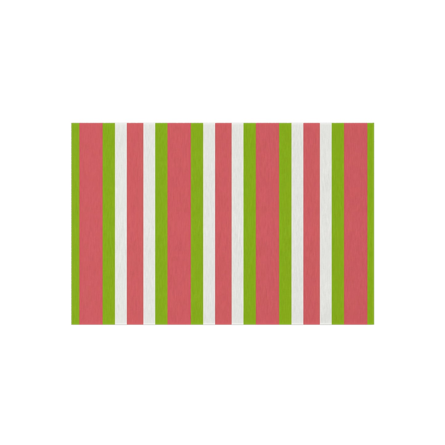 Striped Medium Pink Green White Outdoor/Indoor Rug | Patio Deck Mat