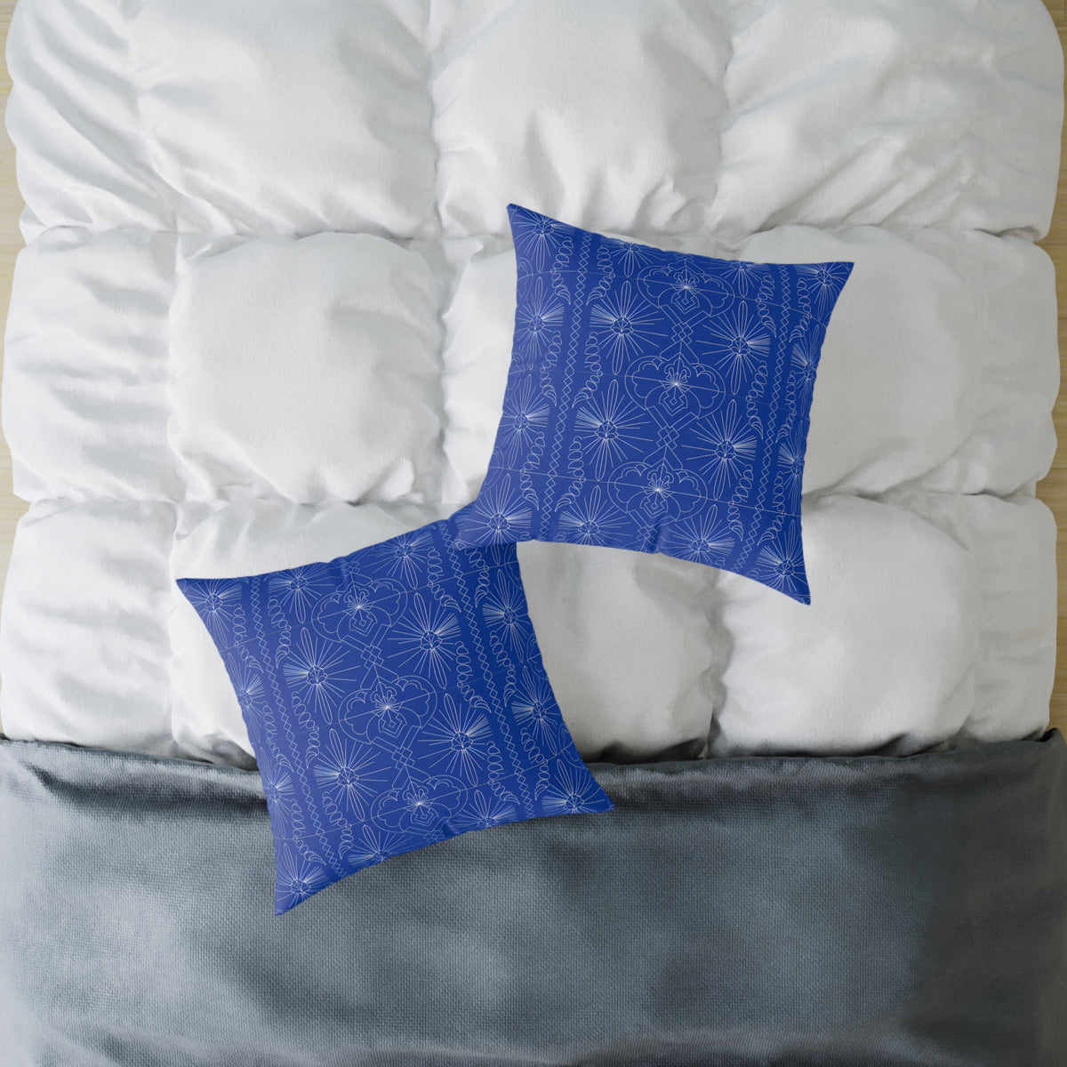 Geometric Starburst Pattern Square Pillow | Blue White Decorative Throw Pillow