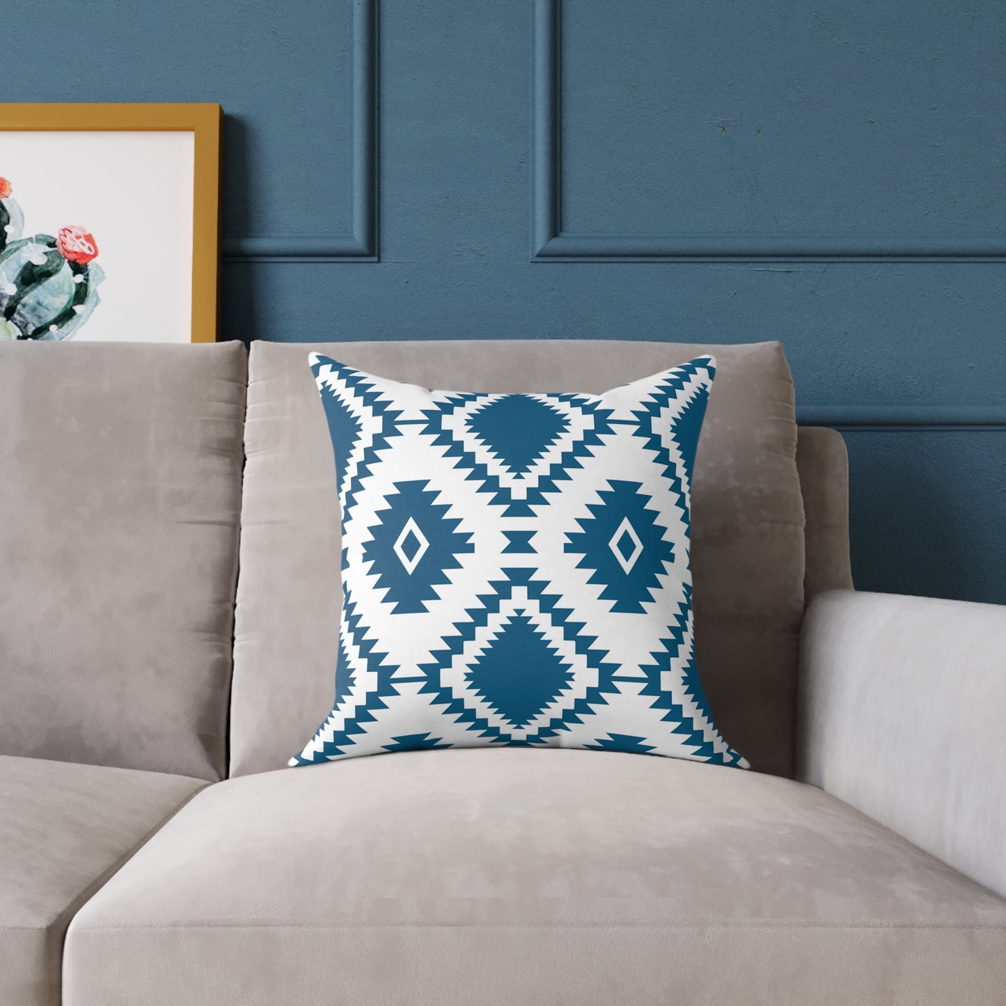 Teal Aztec Diamond Pattern Square Pillow | Geometric Throw Pillow