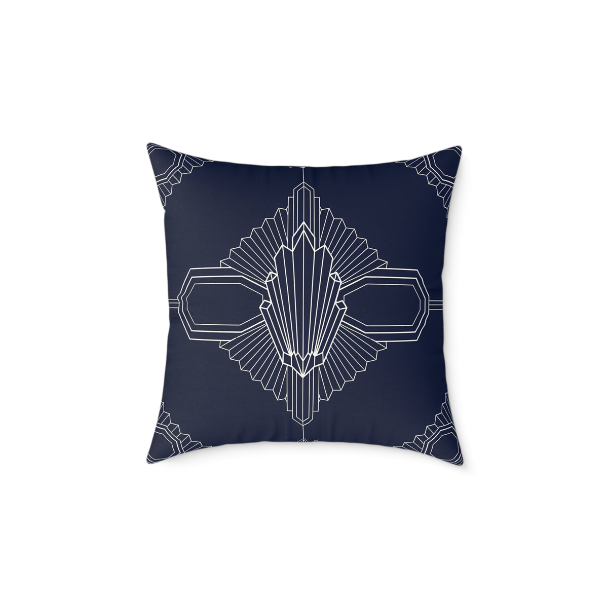 Art Deco Geometric Pattern Square Pillow | Navy White Canvas Throw Pillow