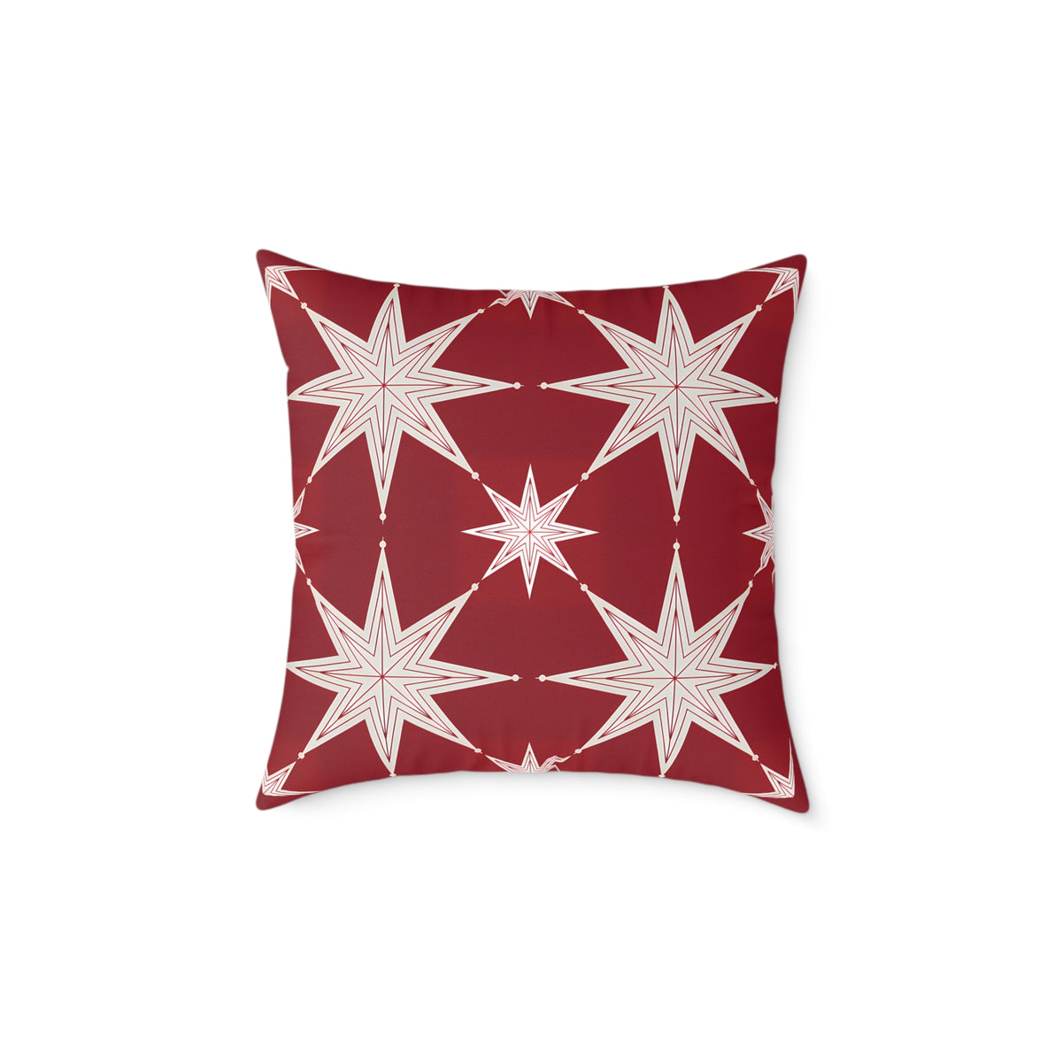 Ivory Starburst Pattern Square Pillow | Red Holiday Throw Cushion